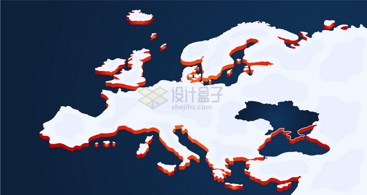 红色阴影立体风格欧洲地图png图片免抠矢量素材 科学地理-第1张