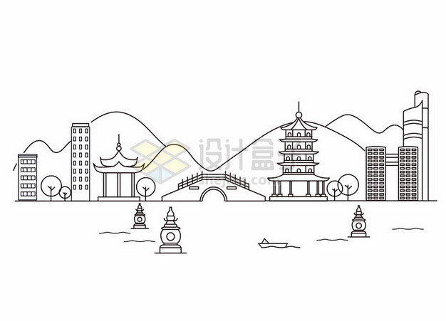 杭州西湖线条插画963430png图片素材