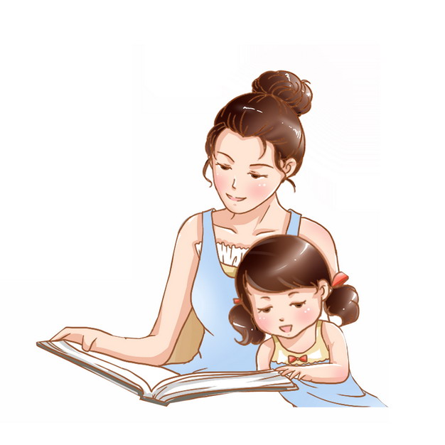 卡通妈妈和女儿一起看书读书母亲节插画898403png图片素材 人物素材-第1张