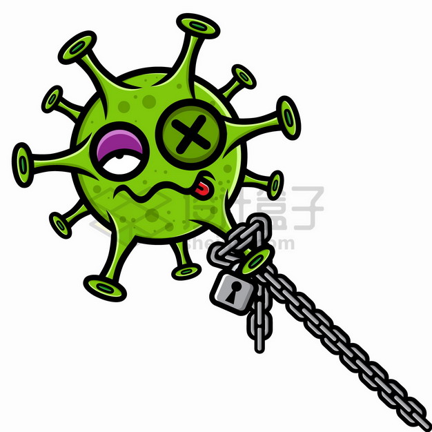 卡通新型冠状病毒被用铁链锁起来了png图片素材