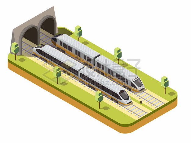 2.5D风格进出隧道的高铁或地铁列车874357png图片素材 交通运输-第1张
