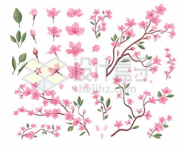 各种枝头上的粉色桃花和花瓣572319png图片素材