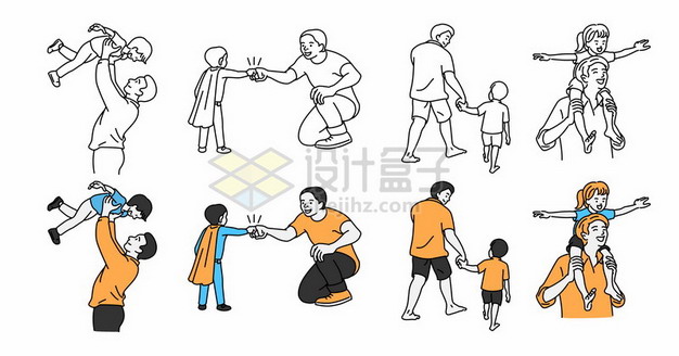 线条风格和孩子玩耍的爸爸父亲节插画385571png图片素材 人物素材-第1张