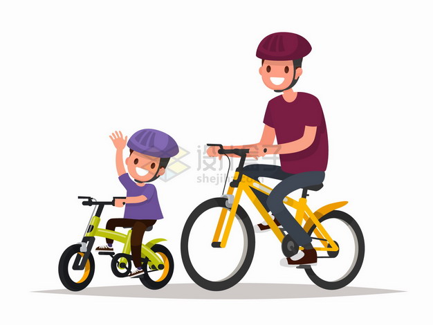儿子和爸爸一起骑自行车春游扁平插画png图片免抠矢量素材 人物素材-第1张