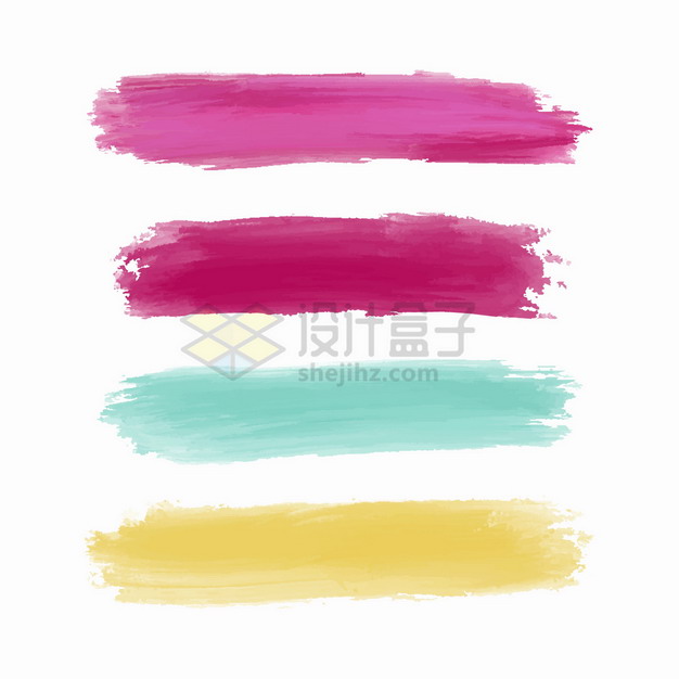 粉红色蓝色黄色水彩画彩色笔触涂鸦png图片素材 边框纹理-第1张