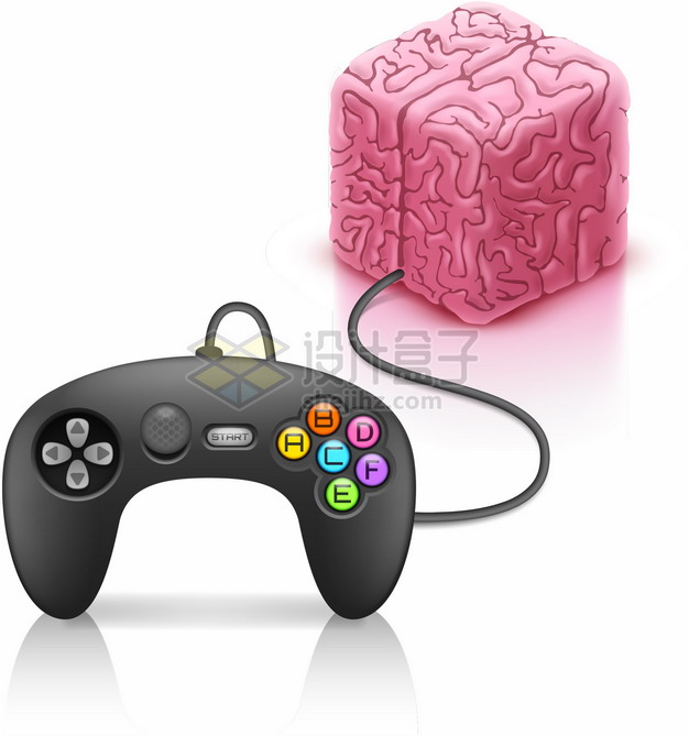 方形大脑和游戏控制手柄png图片素材 休闲娱乐-第1张