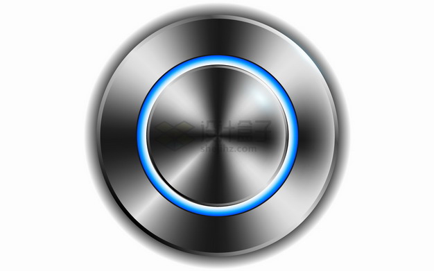 蓝色发光圆圈黑色金属拉丝光泽圆形按钮png图片素材 按钮元素-第1张