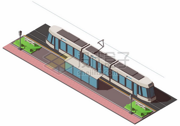 2 5d风格有轨电车和公交站台png矢量图片素材 设计盒子