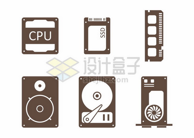 CPU处理器SSD固态硬盘内存条和显卡等电脑配件图标157720png图片素材 IT科技-第1张