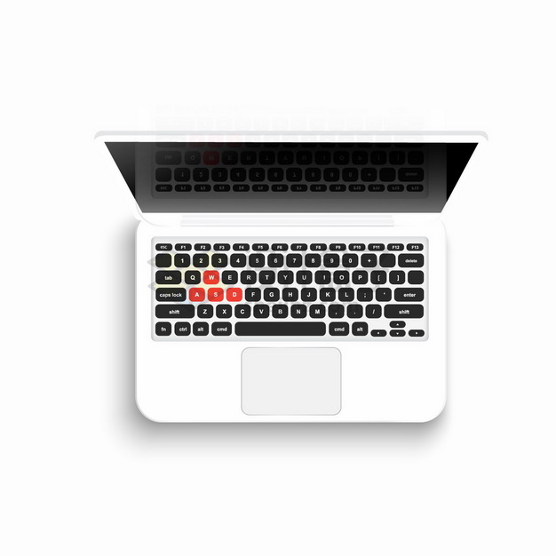 个性键盘的白色笔记本电脑俯视视角png图片素材 IT科技-第1张