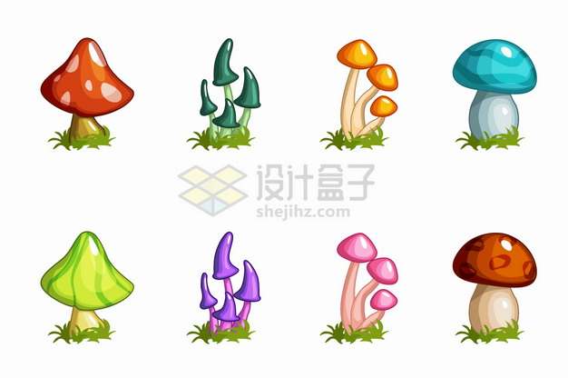8款五颜六色的卡通蘑菇png图片素材