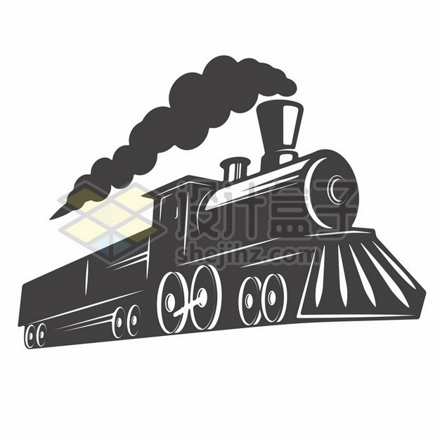 冒烟的蒸汽火车黑白插画597304png图片素材