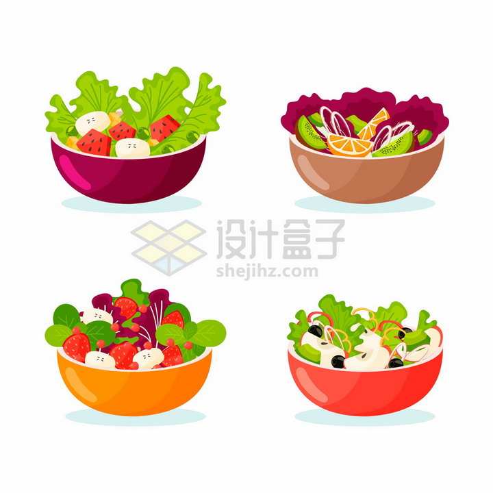 4款蔬菜色拉水果拼盘美味美食png图片免抠矢量素材