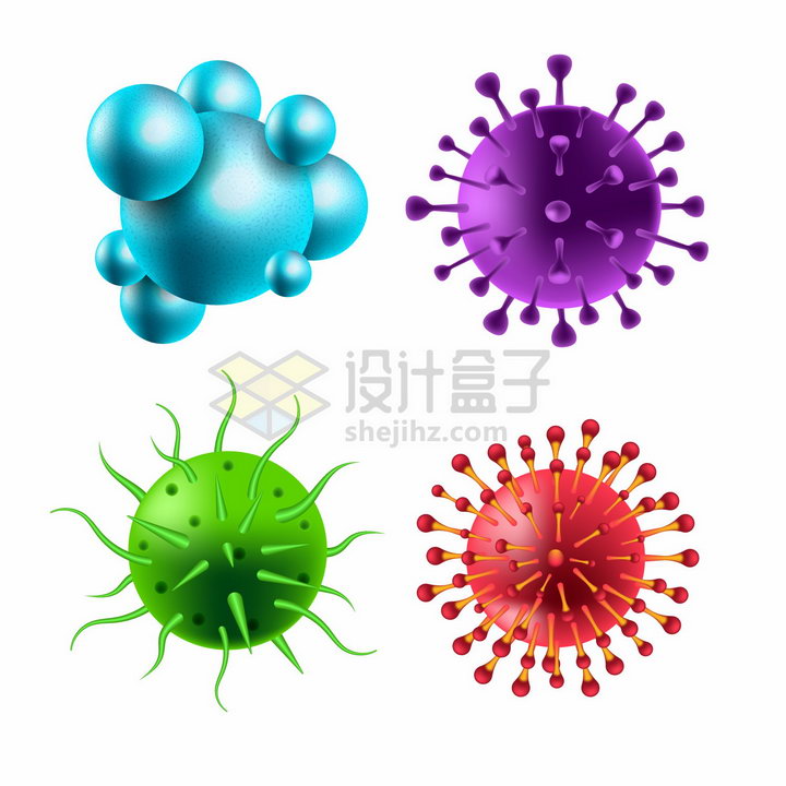 4款彩色3D立体球状病毒细菌png图片免抠矢量素材 健康医疗-第1张