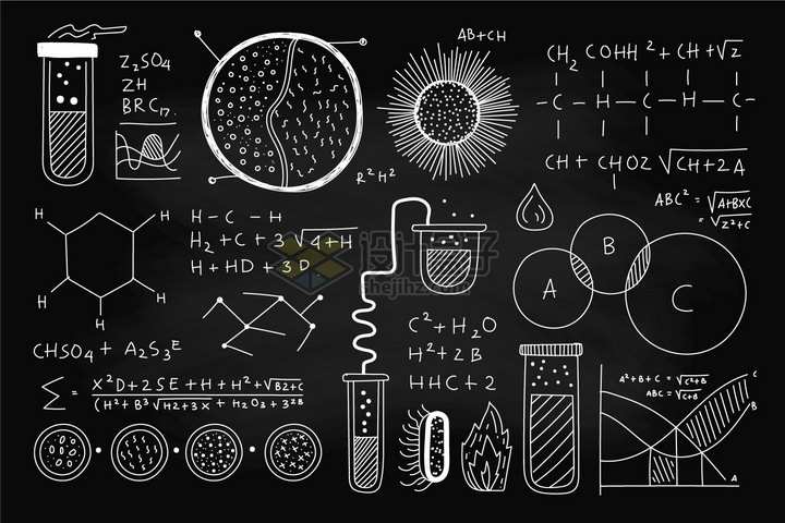 黑板上的数学几何化学公式粉笔手绘插画png图片免抠矢量素材
