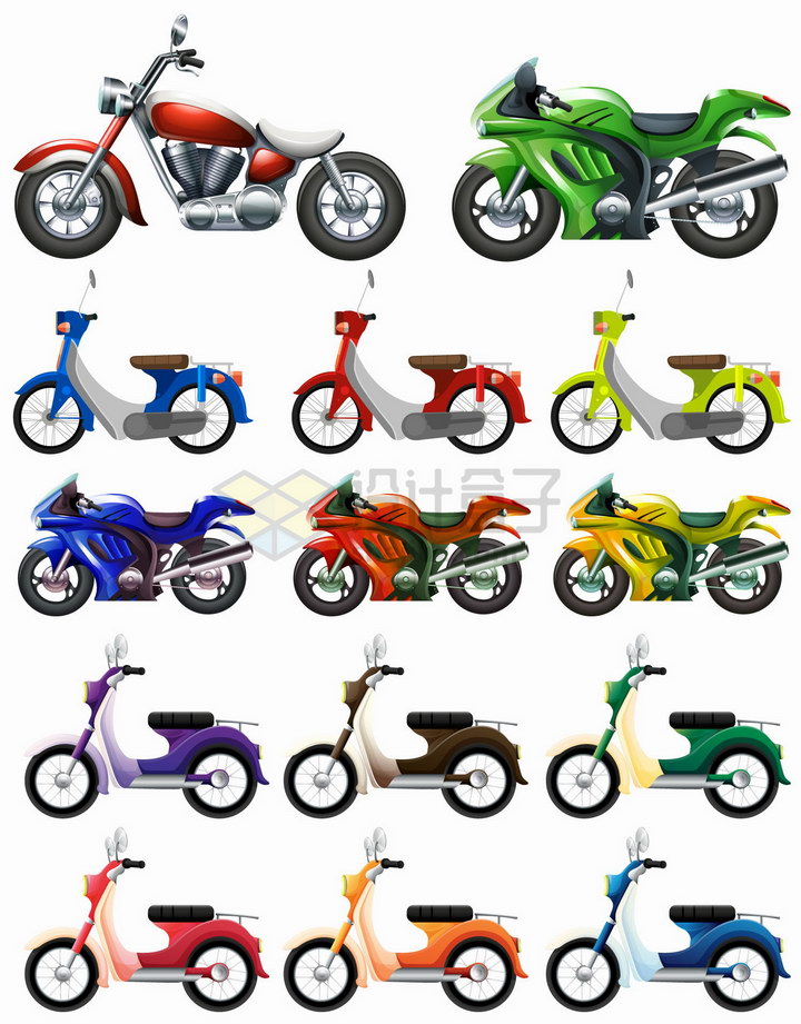 14款彩色摩托车电动车侧面图png图片免抠矢量素材 交通运输-第1张