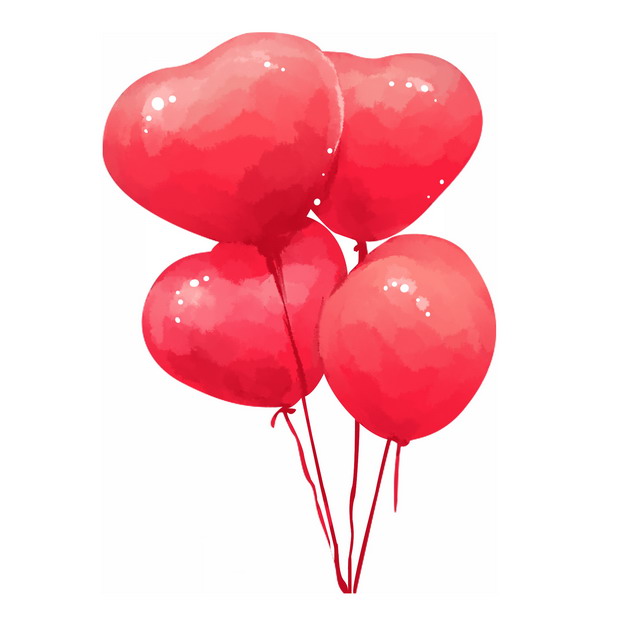 手绘红色心形气球713729png图片素材 漂浮元素-第1张