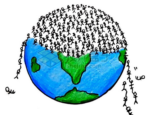 涂鸦地球和手绘小人儿世界人口日插画894103png图片素材 节日素材-第1张