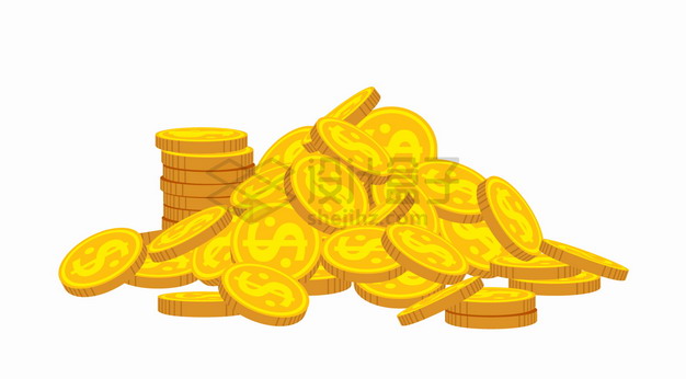 杂乱堆放在一起印有美元符号的金币硬币png图片素材 金融理财-第1张