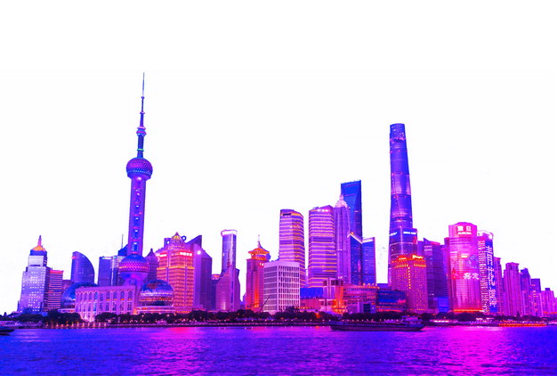 紫红色上海城市天际线高楼大厦夜景png图片素材 设计盒子