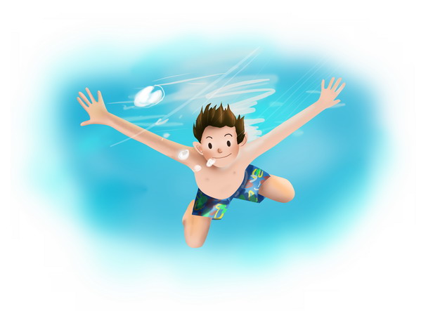 卡通男孩跳入水中潜水游泳png图片素材 设计盒子