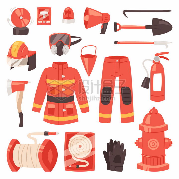 消防服头盔消火栓等消防员装备消防器材png图片免抠矢量素材 设计盒子