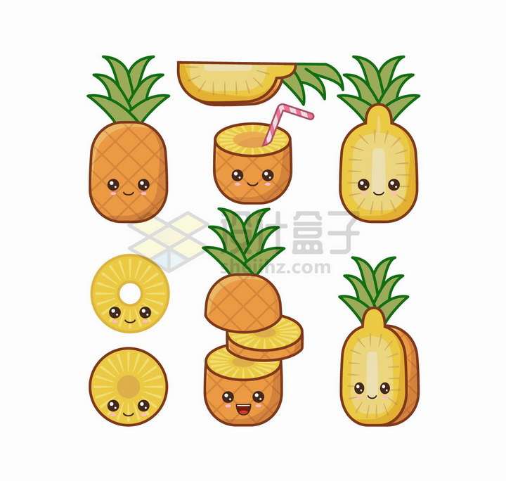 卡通菠萝自带各种表情水果png图片免抠矢量素材