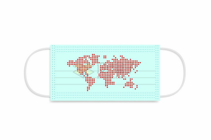 一次性医用口罩上的红色点状世界地图png图片免抠矢量素材 健康医疗-第1张