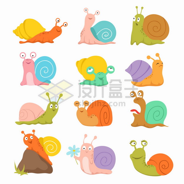 12款卡通蜗牛扁平插画png图片素材 生物自然-第1张