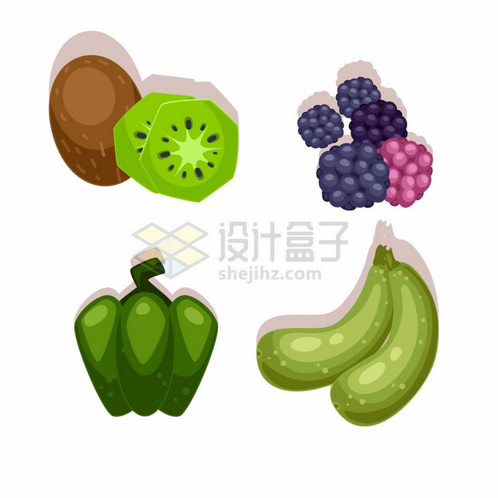 卡通猕猴桃树莓辣椒黄瓜美味水果蔬菜png图片免抠矢量素材 生活素材-第1张
