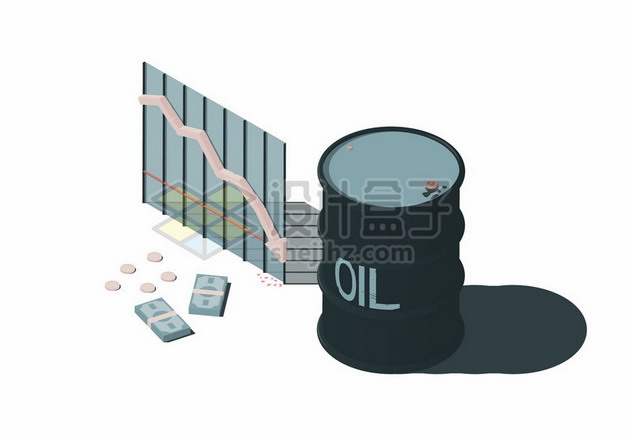 3D风格石油桶和下滑曲线石油经济454042png矢量图片素材 金融理财-第1张