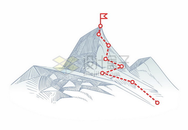 铅笔素描高山和红色登山线路图575492png图片素材 生物自然-第1张