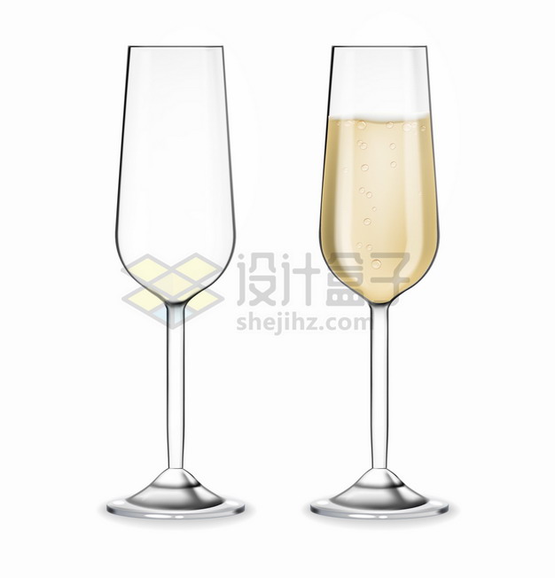 一杯香槟酒和一个空的高脚酒杯png图片素材 生活素材-第1张