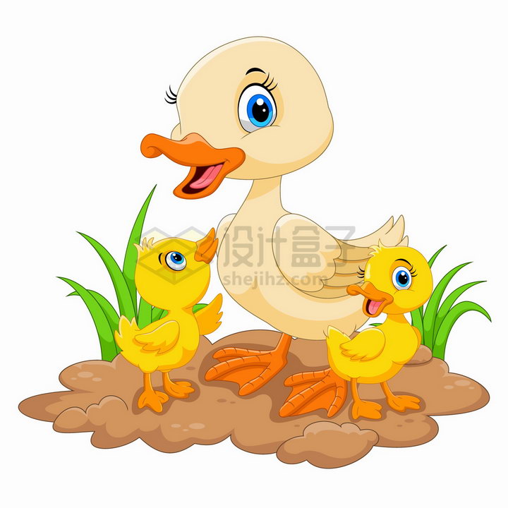 跟着鸭妈妈的小鸭子可爱卡通动物png图片免抠矢量素材 生物自然-第1张
