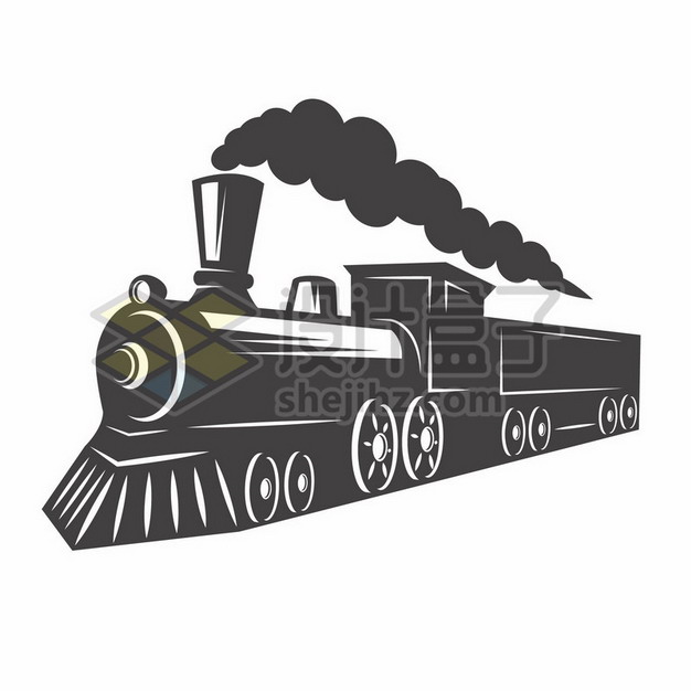 冒烟的蒸汽火车黑白插画814705png图片素材