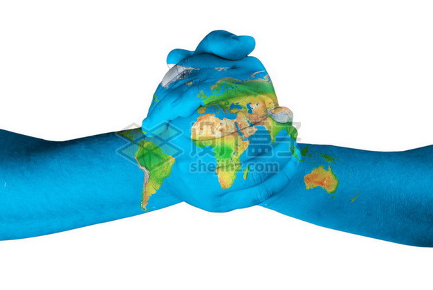 扳手腕的双手上印有地球世界地图图案769862png图片素材 科学地理-第1张