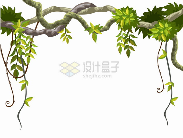 卡通热带雨林树枝和藤蔓装饰png图片素材 生物自然-第1张