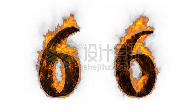 C4D风格燃烧着火焰的3D立体数字六6艺术字体892628psd/png图片素材 字体素材-第1张