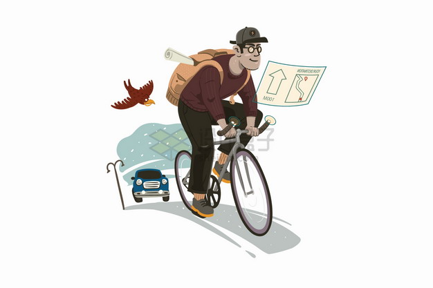骑自行车上班的卡通男人png图片素材 交通运输-第1张
