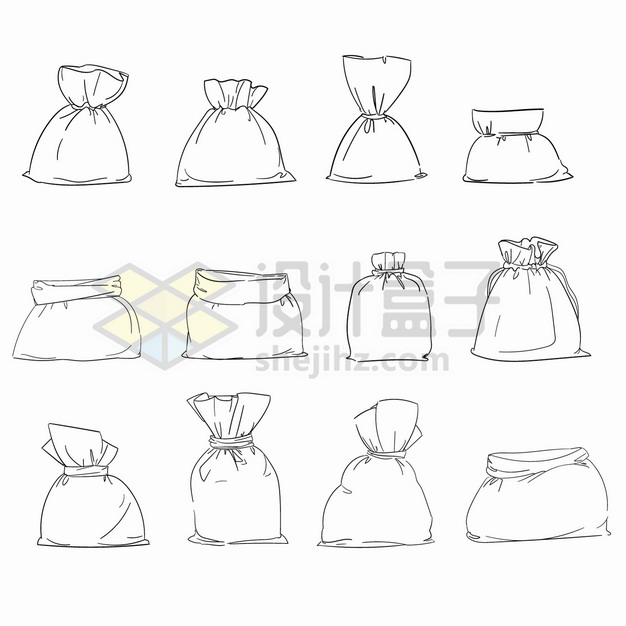 12款塑料袋布袋子手绘线条插画png图片素材 生活素材-第1张