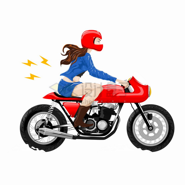 卡通女孩骑摩托车侧视图png图片素材 交通运输-第1张