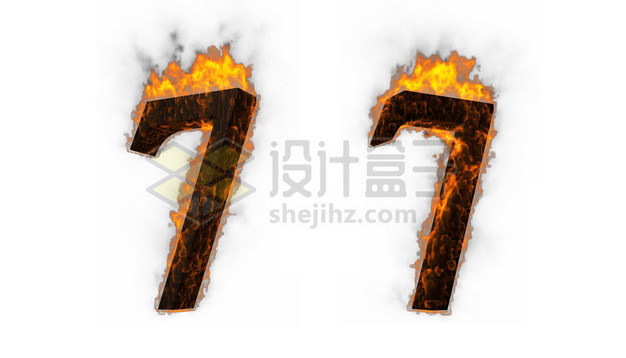 C4D风格燃烧着火焰的3D立体数字七7艺术字体941768psd/png图片素材 字体素材-第1张