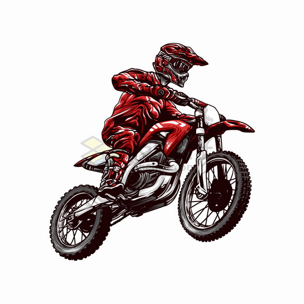 红色衣服的骑手骑越野摩托车特技表演卡通漫画插画png图片素材 交通运输-第1张