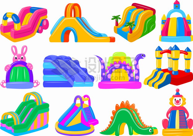 12款造型的彩色滑滑梯儿童游乐园设施png图片素材 休闲娱乐-第1张