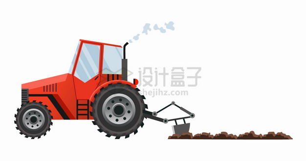 红色农用拖拉机耕田犁地png图片素材 工业农业-第1张