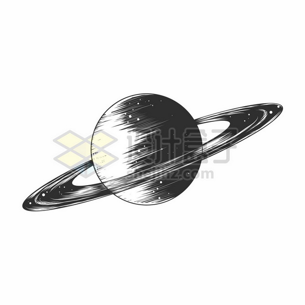 黑白色手绘土星和土星光环308056png矢量图片素材 科学地理-第1张