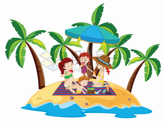 卡通孩子们在热带海岛沙滩上玩耍旅游png图片素材 休闲娱乐-第1张