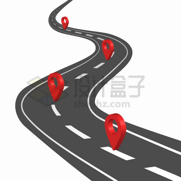 通向远方的马路和上面红色的定位标志png图片素材548064 交通运输-第1张