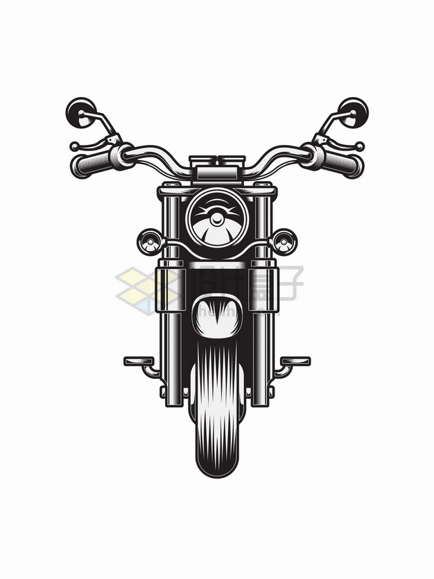 黑白色霸气的摩托车正面手绘插画png图片素材 交通运输-第1张