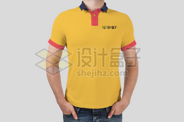 黄色T恤POLO衫上的标志logo样机119155psd/png图片素材 样机-第1张